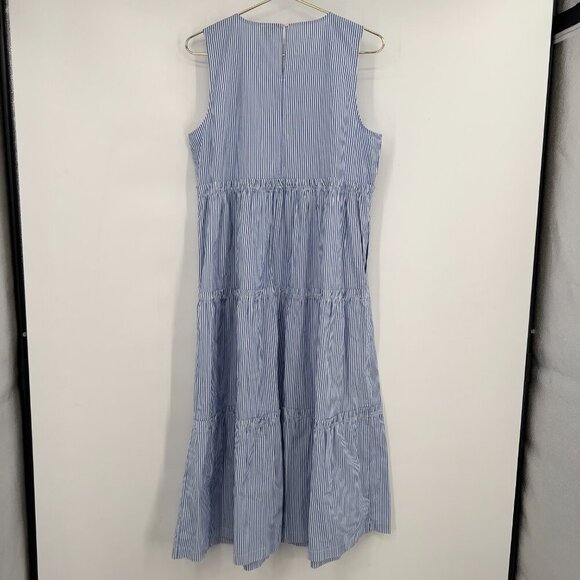 J.Crew Blue White Striped Sleeveless Tiered Midi Dress Women's Size 12 NWT - Picture 5 of 11